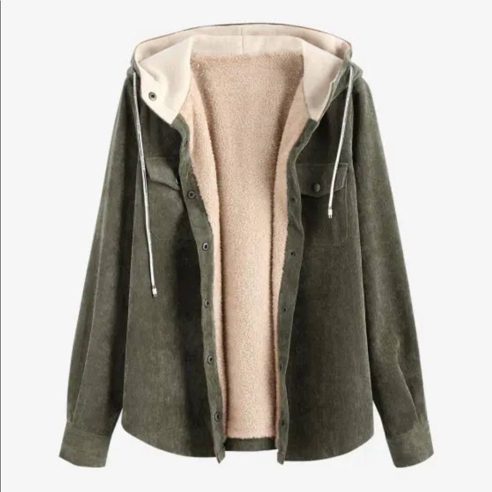 Corduroy Fleece-Lined Hoodie Jacket - M